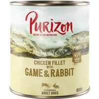6x800g Purizon Adult gibier, lapin, potiron, airelles - Pâtée pour chien