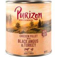 24x800g Purizon Adult bœuf Black Angus, dinde - Pâtée pour chien