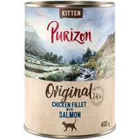 Purizon Adult 24 x 400 g - sans céréales pour chat - Kitten: filet de poulet, saumon