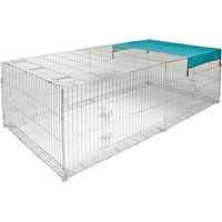 Kerbl 4-hörnig utomhusinhägnad med utrymningsbarriär och nättak, stor - L 230 x B 115 x H 70 cm