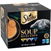 32x40 g Sheba Soup Sélection mixte (poulet, thon, poisson de mer et saumon) nourriture humide pour chat