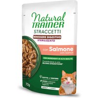 56x 70 g Natural Trainer Straccetti Digestive Wellbeing Sterilised filets en sauce au saumon nourriture pour chat humide