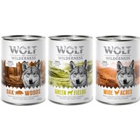Set prova misto! Wolf of Wilderness umido per cane - 6 x 400 g Adult Cinghiale, Pollo, Agnello (lattine)