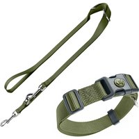 Set collare e guinzaglio - Hunter London verde oliva - Collare L + guinzaglio L 2 m x H 1,5 cm