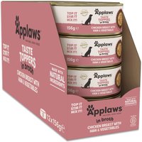 24x156g Applaws Taste Toppers Natural en bouillon poulet au jambon nourriture humide pour chien