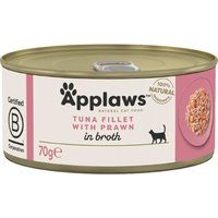 Applaws em caldo 24 x 70 g - Pack económico - Filete de atum e camarão