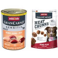 6 x 400 g animonda GranCarno Adult Sensitive + 80 g Meat Chunks på köpet! - Rent kycklingkött & ris