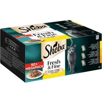 Multipack Sheba  Fresh & Fine portionspåsar 50 x 50 g - Med kyckling, fågel, kalkon i sås