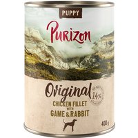 Ekonomipack: Purizon Adult 12 x 400 g - Puppy Kycklingfilé med vilt & kanin