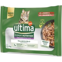 Ultima Cat Expert Nutrition Hairball med nötkött + lax - 4 x 70 g
