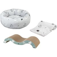 Trixie filt Mimi av mjuk plysch, ljusgrå - Set: Filt, kattbädd och klösvåg Mimi