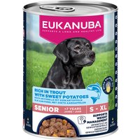 18x400g Senior riche en truite avec patate douce Eukanuba pour chien + 6 boîtes offertes !