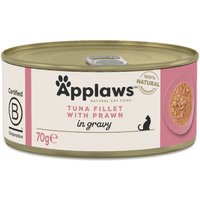 6x70g Applaws Cat en sauce filet de thon avec crevettes Nourriture humide pour chat