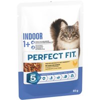 Lot économique: 48x85g PERFECT FIT Indoor 1+ poulet nourriture humide pour chat
