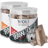 Lot de 2 boîtes de friandises lyophilisées Wolf of Wilderness pour chien - cœurs de poulet & foie de bœuf (160 g)