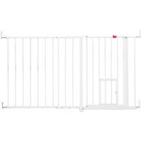 Carlson hundgrind extra bred med kattdörr - Höjd 76 cm, bredd 129 till 150 cm