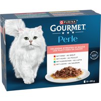 Gourmet Perle blandpack 8 x 85 g - Utvalda strimlor i sås (kyckling, nötkött, lax, kanin)