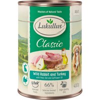 Lukullus Naturkost Adult 6 x 400 g - Vildkanin & kalkon