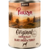 Ekonomipack: Purizon Adult 12 x 400 g - Puppy: Kycklingfilé med Black Angus & kalkon