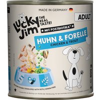 6x800g Lucky Jim Adult poulet et truite pâté pour chien