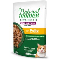56x 70g Natural Trainer Straccetti Mature Sterilised Streifen in Soße mit Huhn Katzenfutter nass
