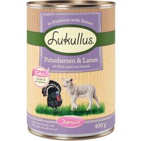 6x400g Lukullus Junior cœurs de dinde, agneau - Pâtée pour chien