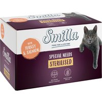 Lot Smilla Sterilised en barquettes 24 x 100 g pour chat - dinde, saumon