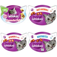 Friandises Whiskas pour chat : 15 % de remise ! - Contrôle du Tartre : poulet (40 g) + Vitamin E-Xtra (50 g) + Pelage sain (50 g) + Contrôle des Boules de Poils (60 g)