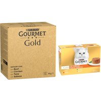 Jumbopack: Gourmet 96 x 85 g + 24 x 85 g gratis! - Gold Raffinerad Ragout: nötkött, kyckling, tonfisk, lax + Gold Ragout, Köttmix med grönsaker (Tonfisk, Nötkött, Kyckling, Kalkon)