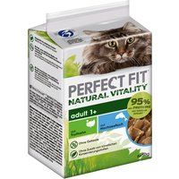 6x50g Natural Vitality Adult dinde, poissons de l'océan, Perfect Fit - Pâtée pour chat