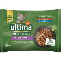 48x85g Ultima Stérilisé bœuf, thon - Pâtée pour chat