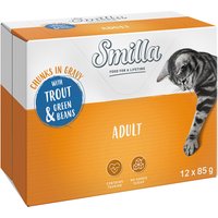 Smilla Pouch Adult Chunks med grönsaker i portionspåse - Ekonomipack: Öring & gröna bönor (24 x 85 g)