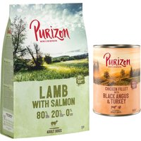 Offre d'essai : croquettes Purizon 400g / 1kg + boîte - 1 kg Adult agneau, saumon + boîte Black Angus