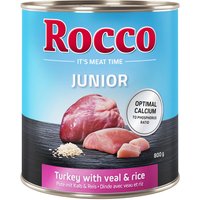 6x800g Rocco Junior dinde, cœurs de veau, riz - Pâtée pour chien
