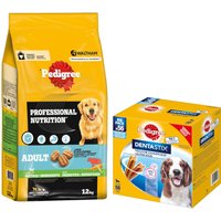 Pedigree Professional Nutrition 12 kg + friandises Pedigree : 15 % de remise ! - Adult bœuf, légumes + Daily Oral Care 56 friandises Medium pour chien de taille moyenne