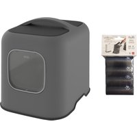 Maison de toilette Rotho MyPet BIALA pour chat - lot : maison de toilette anthracite + 4 sacs