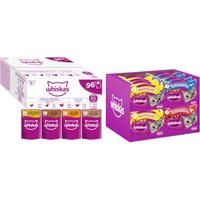 96x85g 1+, Sélection de volaille en gelée Whiskas nourriture humide pour chat + 16x60g lot mixte (3 saveurs) Whiskas friandises pour chat