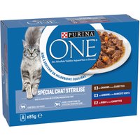 Blandad förpackning PURINA ONE Steriliserad katt 8 x 85 g - Anka, nötkött, sardiner