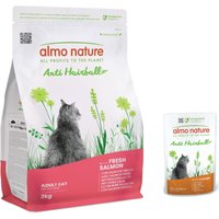 2 kg Almo Nature Holistic Anti Hairball + 6 x 70 g passande våtfoder till ett specialpris! - 2 kg lax + 6 x 70 g kyckling