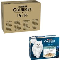96 x 85 g Purina Gourmet Perle + 12 x 85 g Möra bitar från havet i sås på köpet! - anka, lamm, kyckling, kalkon i sås
