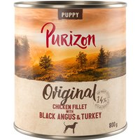 Ekonomipack: Purizon 24 x 800 g - Puppy Kycklingfilé med Black Angus & kalkon