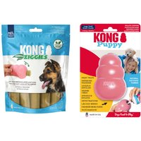 KONG Puppy - KONG Maat L, roze + KONG Enhanced Ziggies Puppy M/L (227 g)