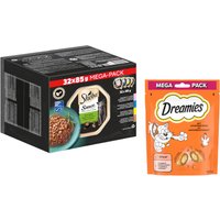 32x85g Sauce Lover (saumon, thon, poulet, canard) Sheba - Pâtée pour chat +180g friandise Catisfactions