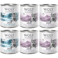 Little Wolf of Wilderness 6 x 800 g pour chiot - Lot mixte Junior : 4 x canard & veau, 2 x poulet & saumon