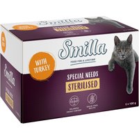 6x100g Smilla Sterilised en barquettes pure dinde - Pâtée pour chat
