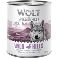 6x800g Wild Hills Wolf of Wilderness canard - Pâtée pour chien