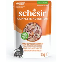Schesir Complete Nutrition filé i gelé 6 x 85 g i portionspåsar - Tonfisk och kyckling med räkor