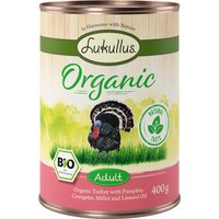 Lukullus Organic Adult ekologisk kalkon & ekologisk zucchini (glutenfritt) - 6 x 400 g