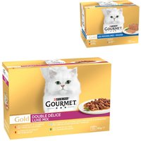 96x85gDuo Délice- Double délice-Jumbopack Gourmet Gold Pâtée pour chat +24x85g Les Mousselines offertes !