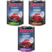 Lot mixte Rocco Classic 6 x 400 g pour chien - lot mixte au gibier : bœuf & gibier, bœuf & renne, bœuf & sanglier